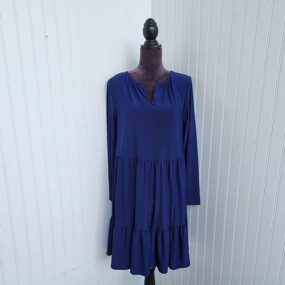 Ellen Weaver Womens Dress Tunic Babydoll Blue Tiered Long Sleeve Stretch Boho S